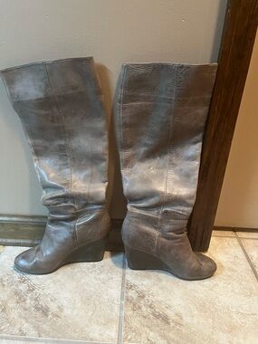 Luxe Tall Wedge Boots in Taupe